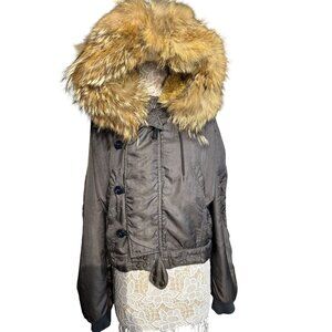 Vintage 80s/90s Jet Set Blue System Bomber Jacket Italy, Real Fur Hood, Bold Str